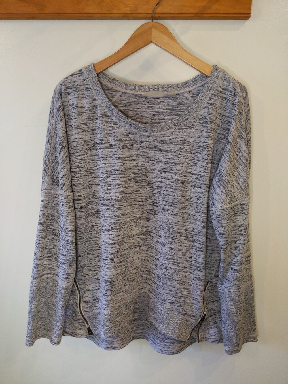 ATHLETA Gray Heather Sweatshirt Side Zip Long Sleeve Athletic Casual Comfortable